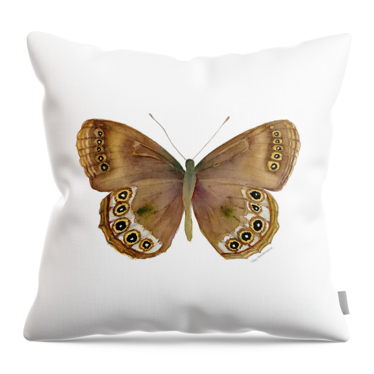 Woodland Brown Butterfly Throw Pillow featuring the painting 64 Woodland Brown Butterfly by Amy Kirkpatrick