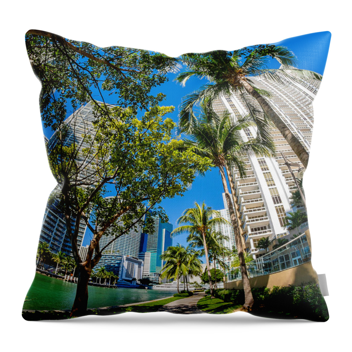 Architecture Throw Pillow featuring the photograph Downtown Miami Brickell Fisheye by Raul Rodriguez