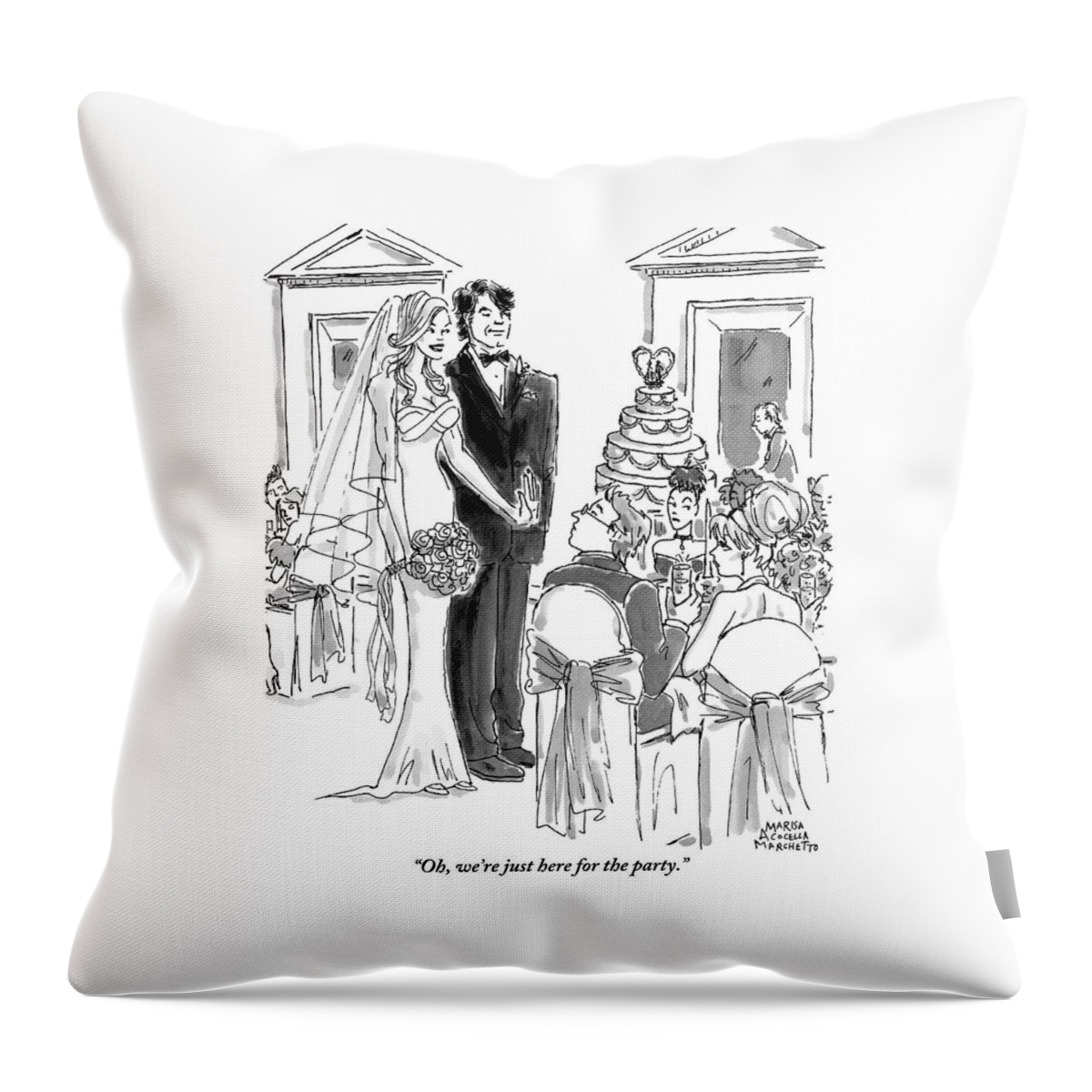 A Bride And Groom To The Guests At Their Wedding Throw Pillow
