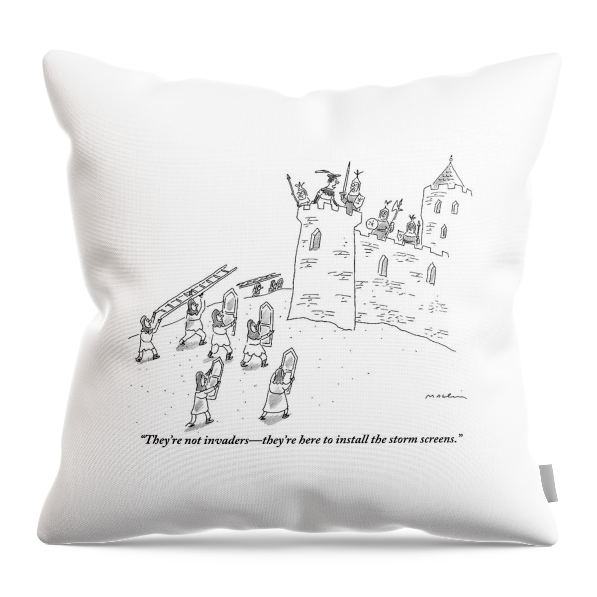 A Bunch Of Commoners File Toward A Castle Throw Pillow