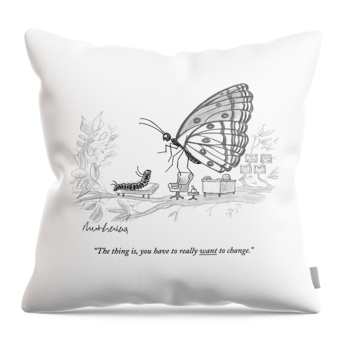 A Butterfly Speaks To A Caterpillar Throw Pillow