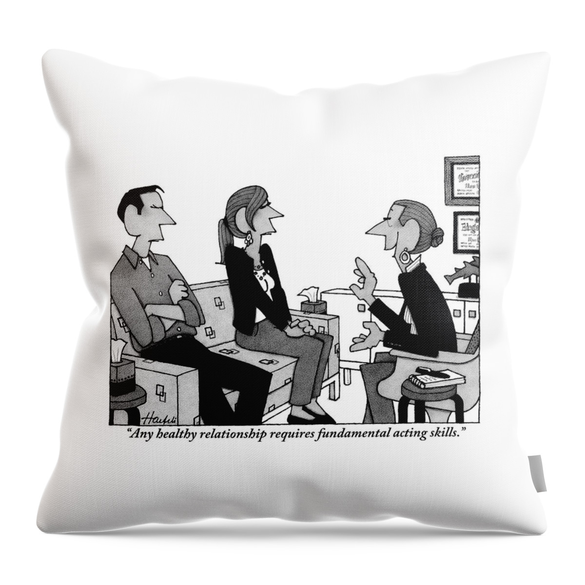 A Couple Sits On A Couch Across From Counselor Throw Pillow