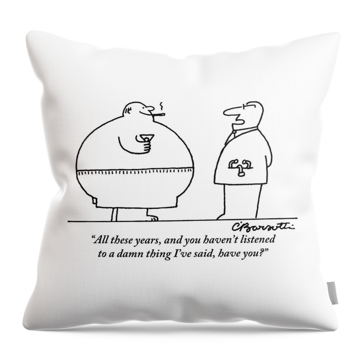 A Doctor Addresses A Fat Man Who Is Smoking Throw Pillow