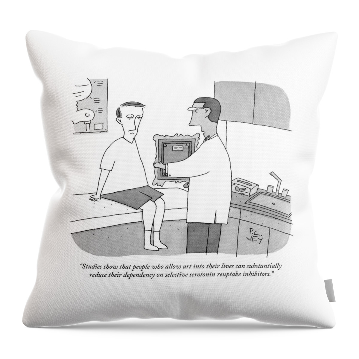 A Doctor Hands A Patient A Framed Painting Throw Pillow