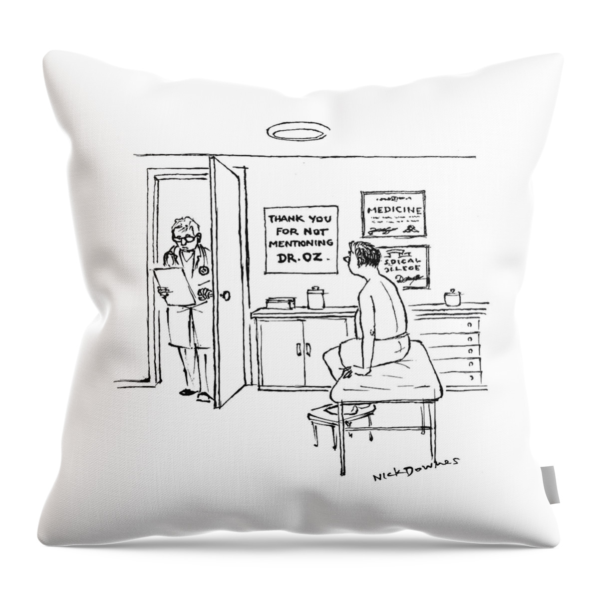 A Doctor Walks Into An Office Where A Patient Throw Pillow