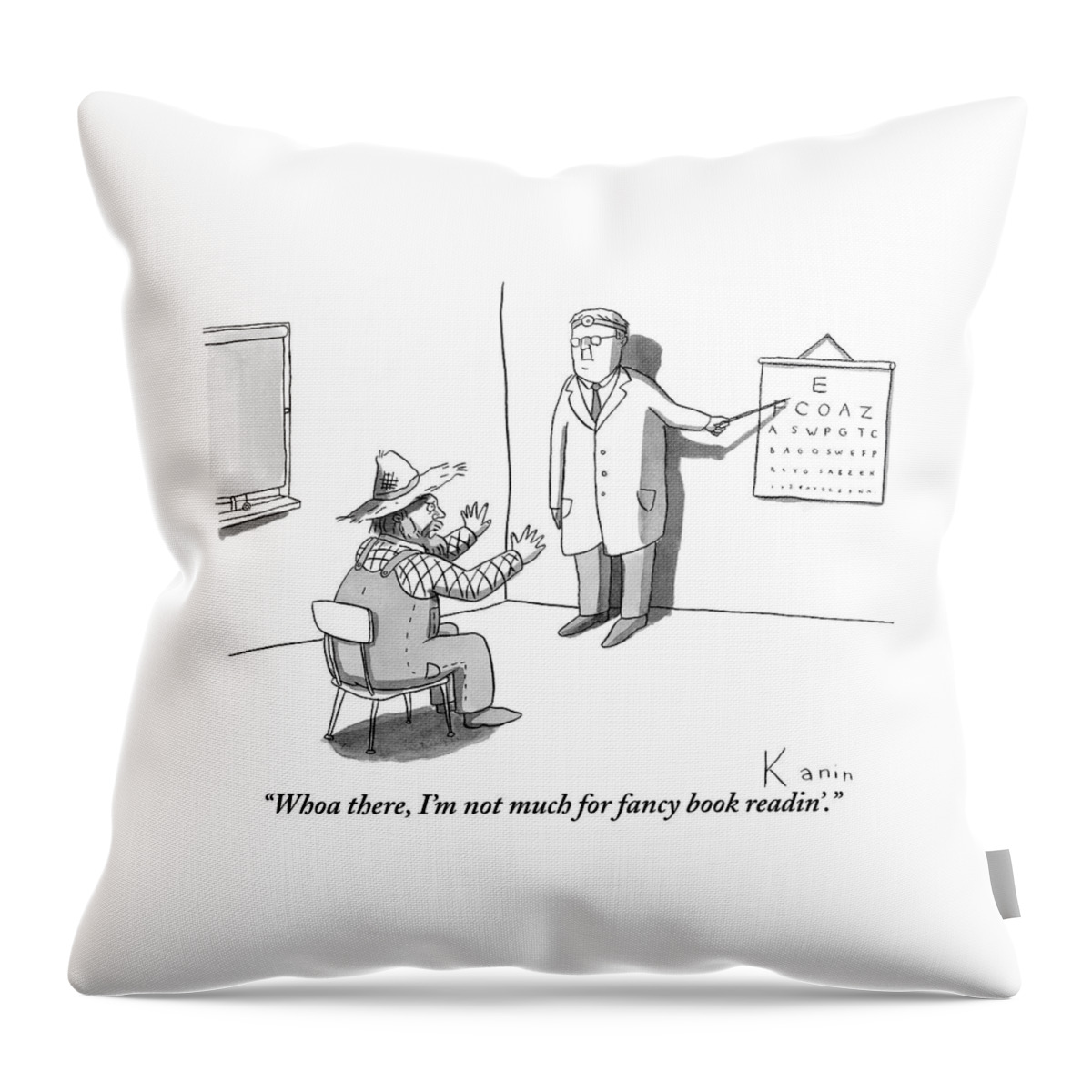 A Farmer Objects To A Doctor's Eye Exam Letter Throw Pillow