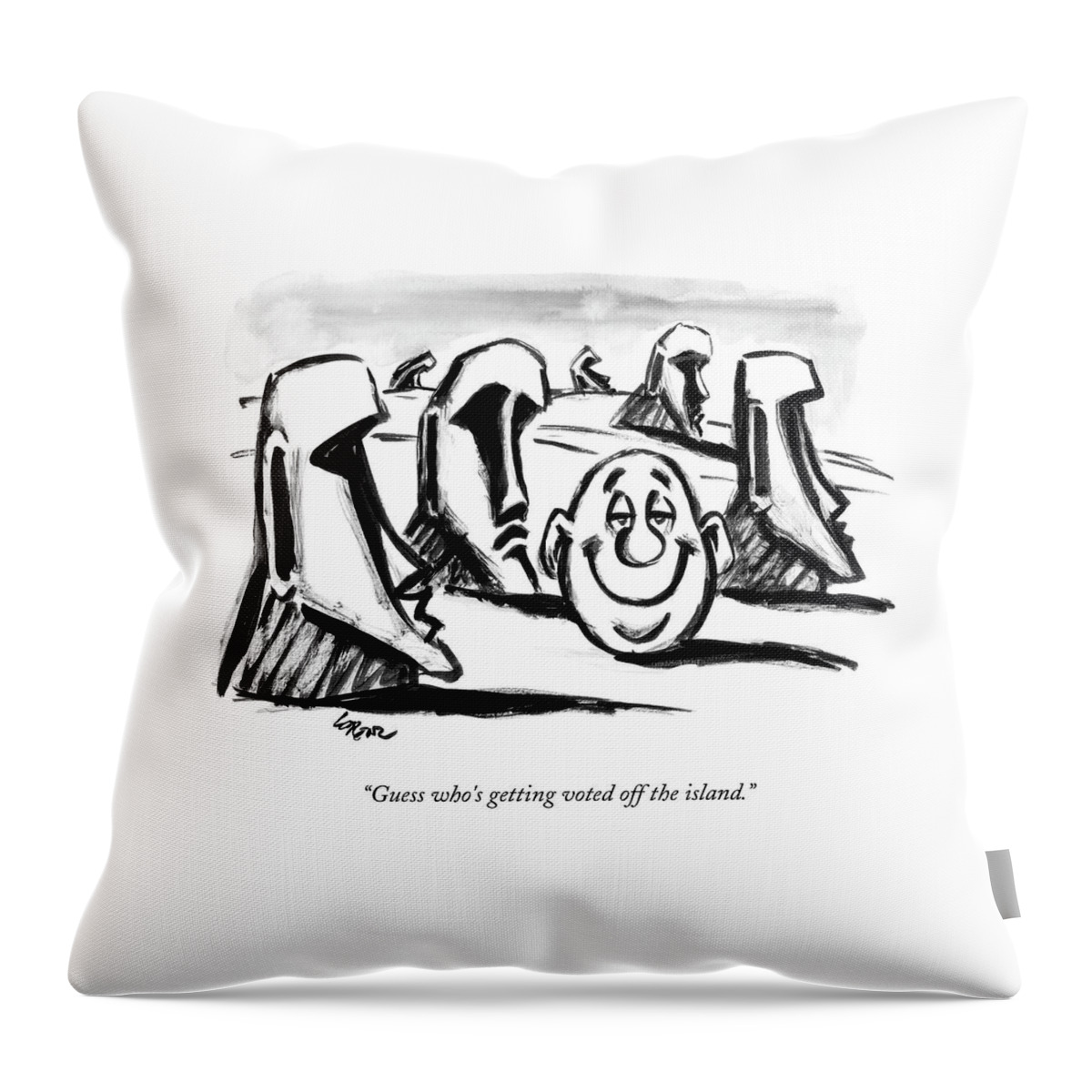 A Fat Man's Head Joins The Heads On Easter Island Throw Pillow