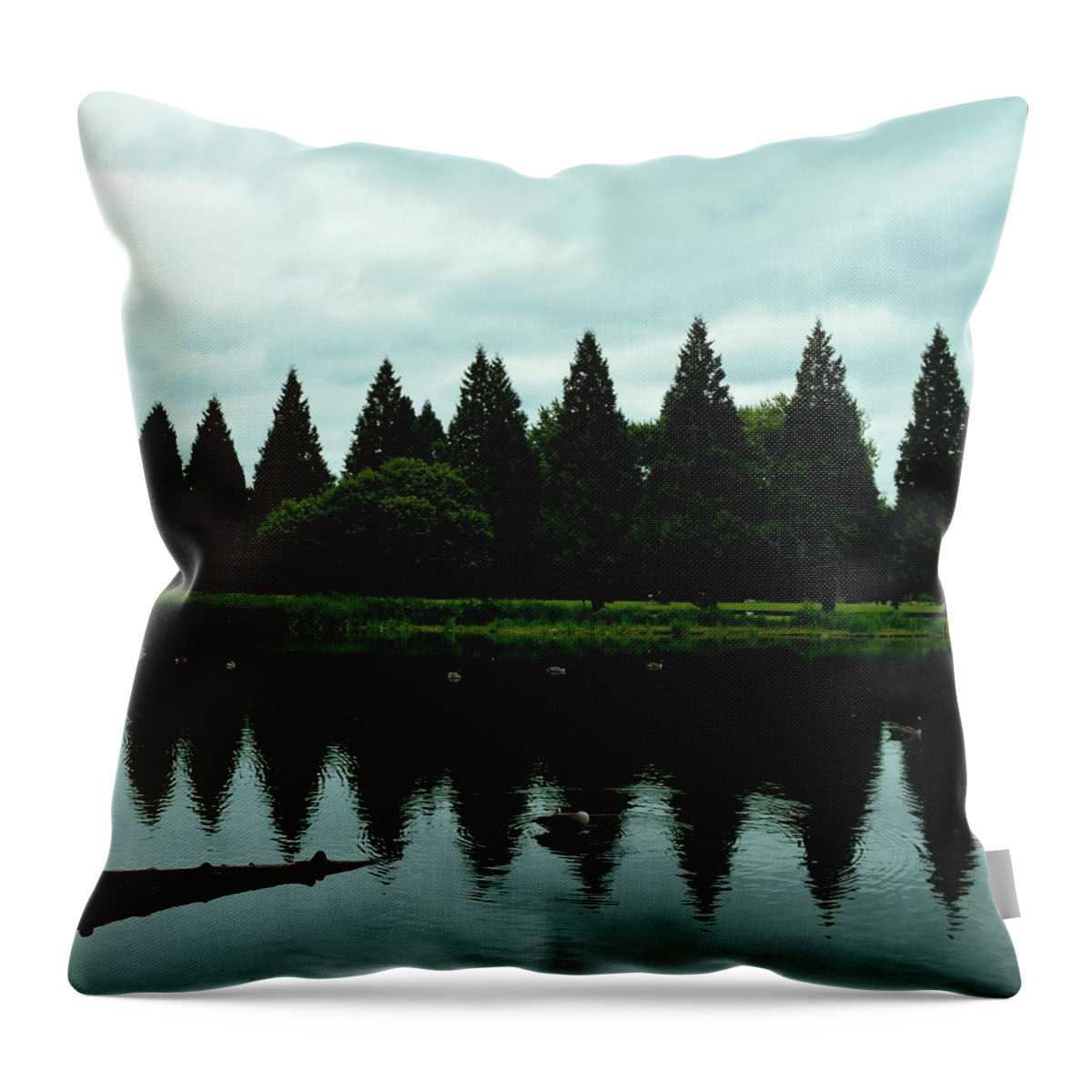 Reflection Throw Pillow featuring the photograph A Gaggle of Pines by Laureen Murtha Menzl