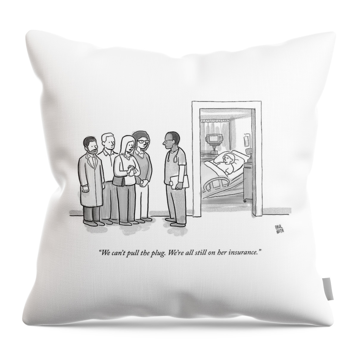 A Group Of People Talk To A Doctor Throw Pillow