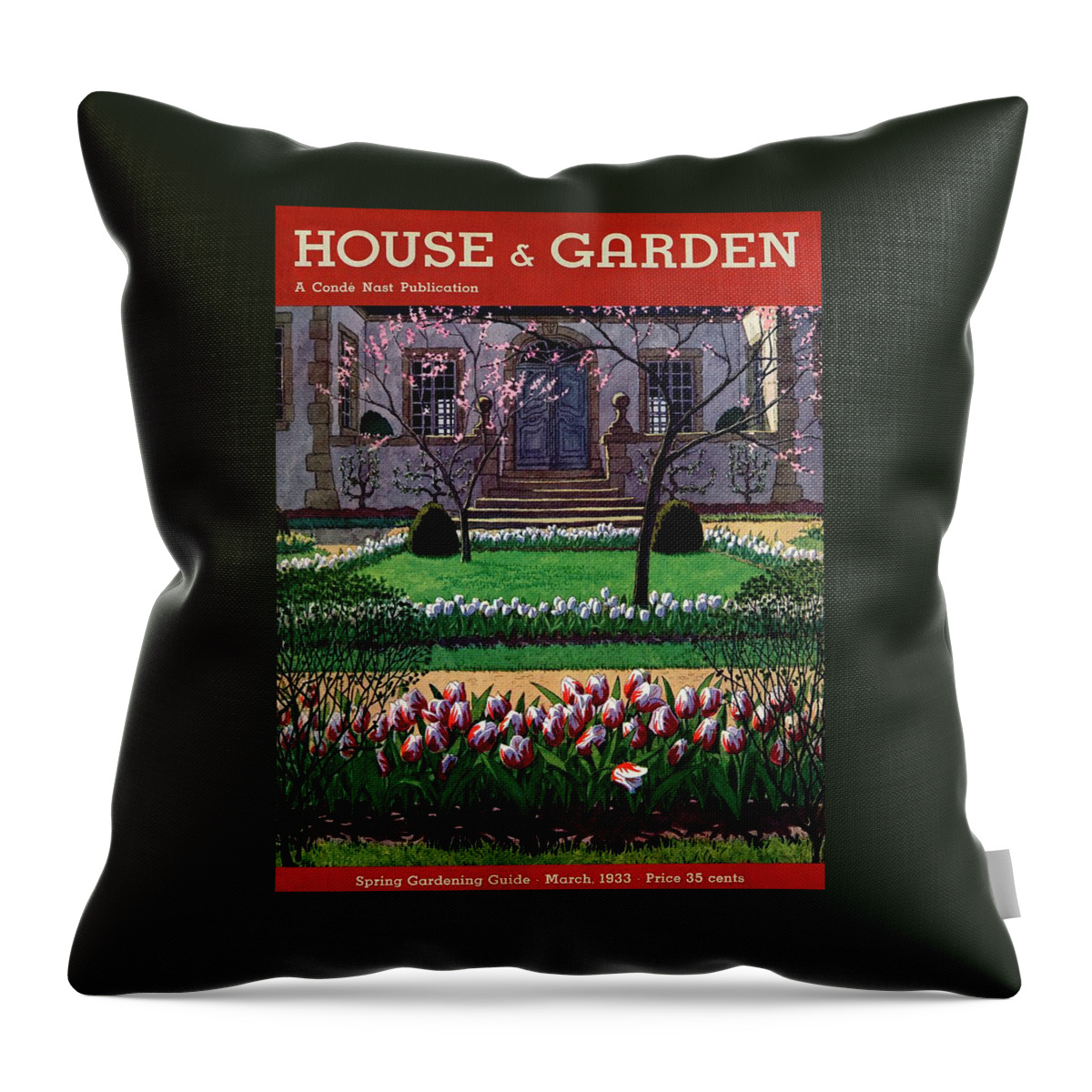 A House And Garden Cover Of A Tulip Garden Throw Pillow