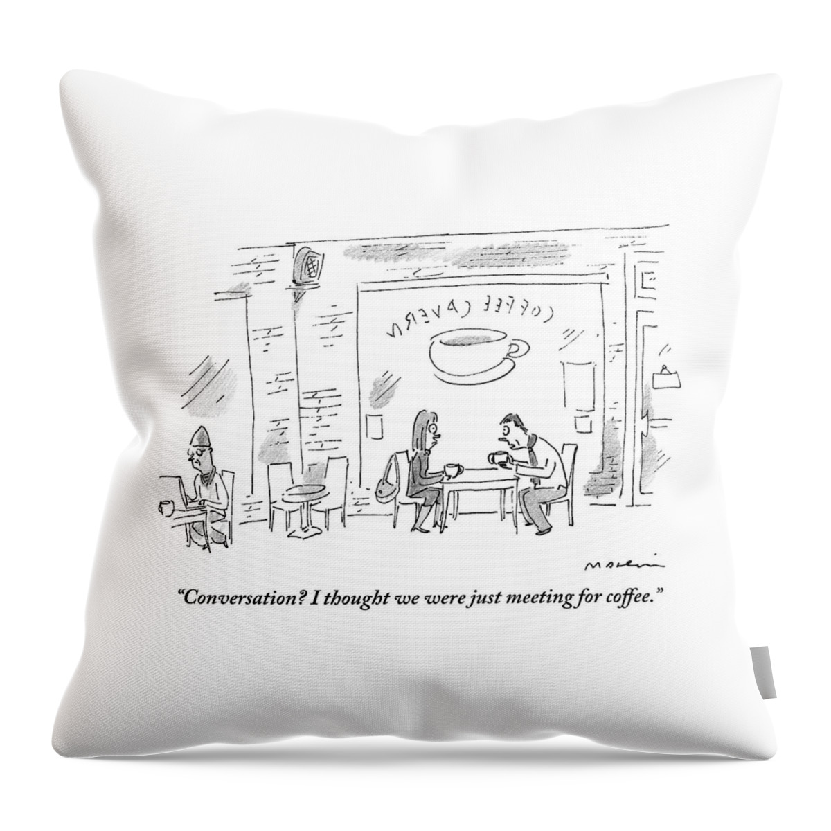 A Man And Woman Sit In A Coffee Shop Throw Pillow