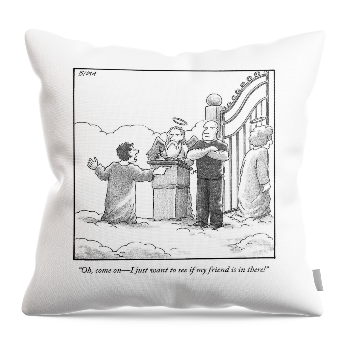 A Man At Heaven's Gate Pleads To St. Peter Throw Pillow