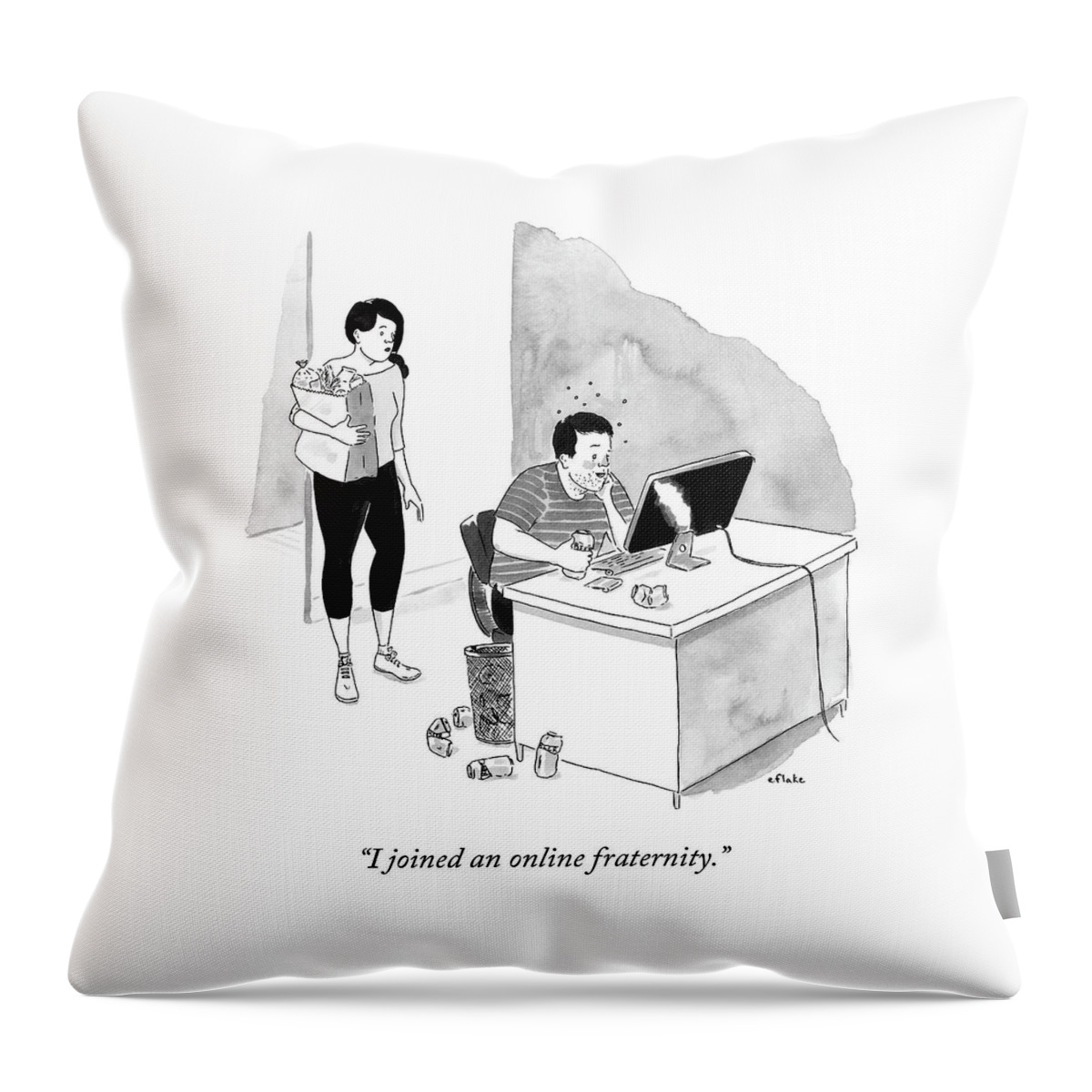 A Man Chugs Beers In Front Of His Laptop Throw Pillow
