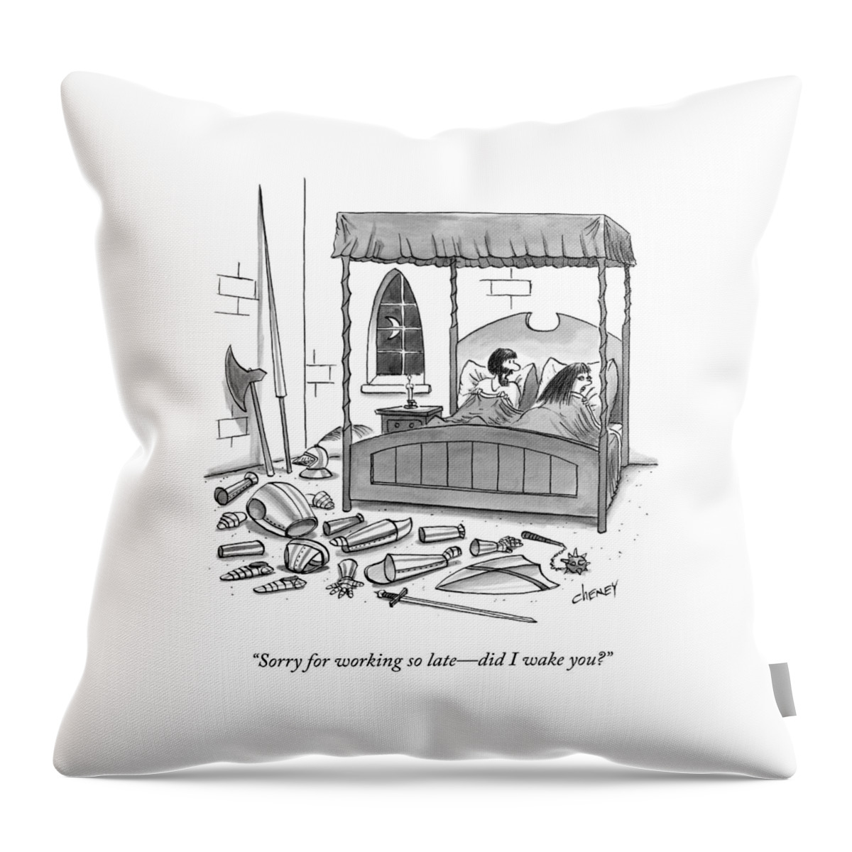 A Man, In Bed With His Wife, Speaks To Her Throw Pillow
