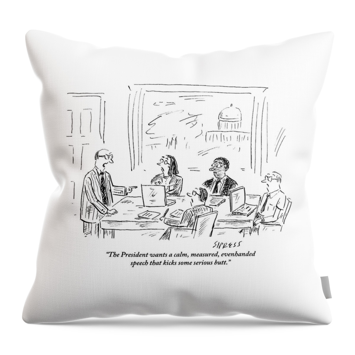 A Man Is Leading A Meeting Of Four People Throw Pillow