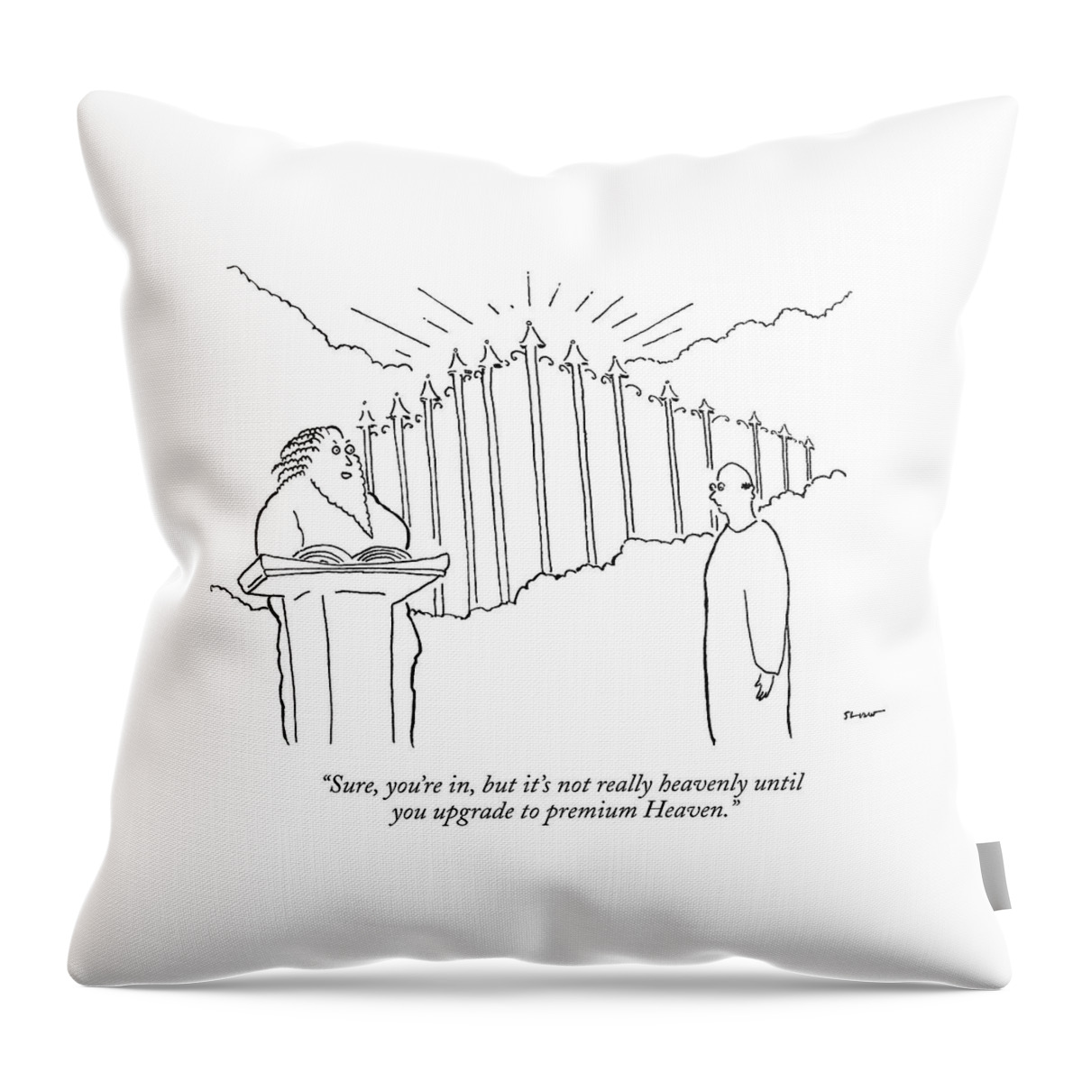 A Man Stands Outside Of Heaven's Gates. St. Peter Throw Pillow