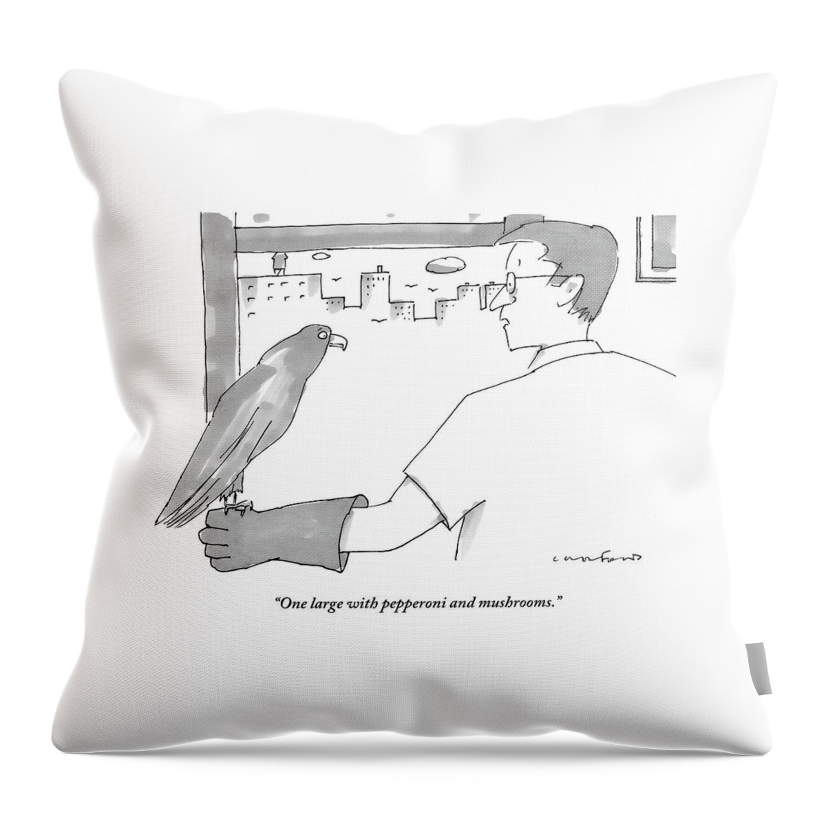 A Man Tells His Hawk On His Forearm To Fetch Throw Pillow