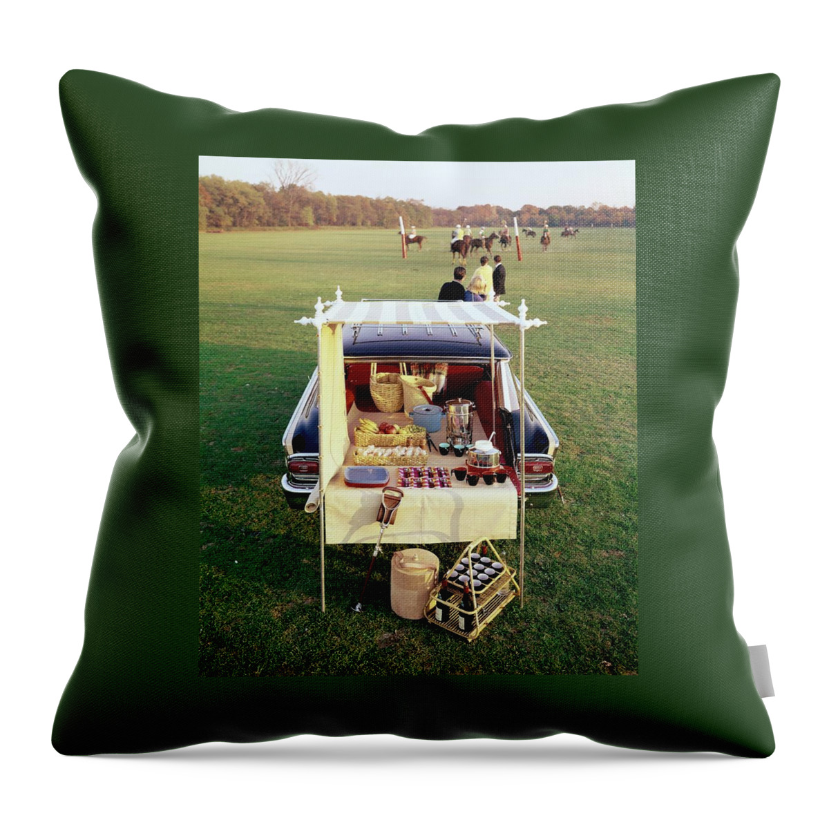 A Picnic Table Set Up On The Back Of A Car Throw Pillow