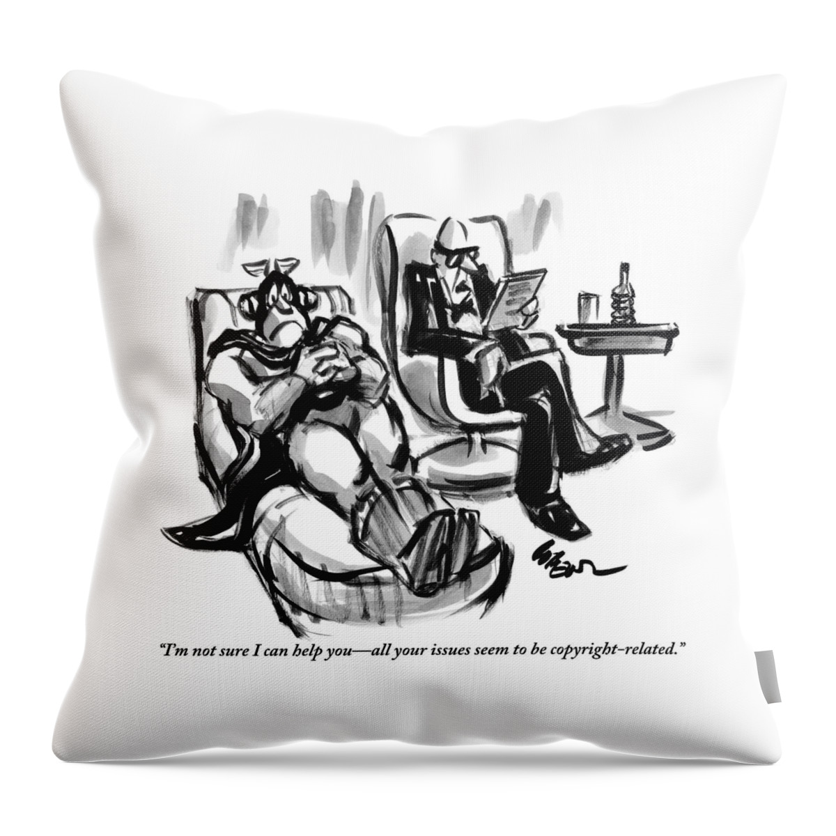 A Superhero Lays In A Chair Talking Throw Pillow
