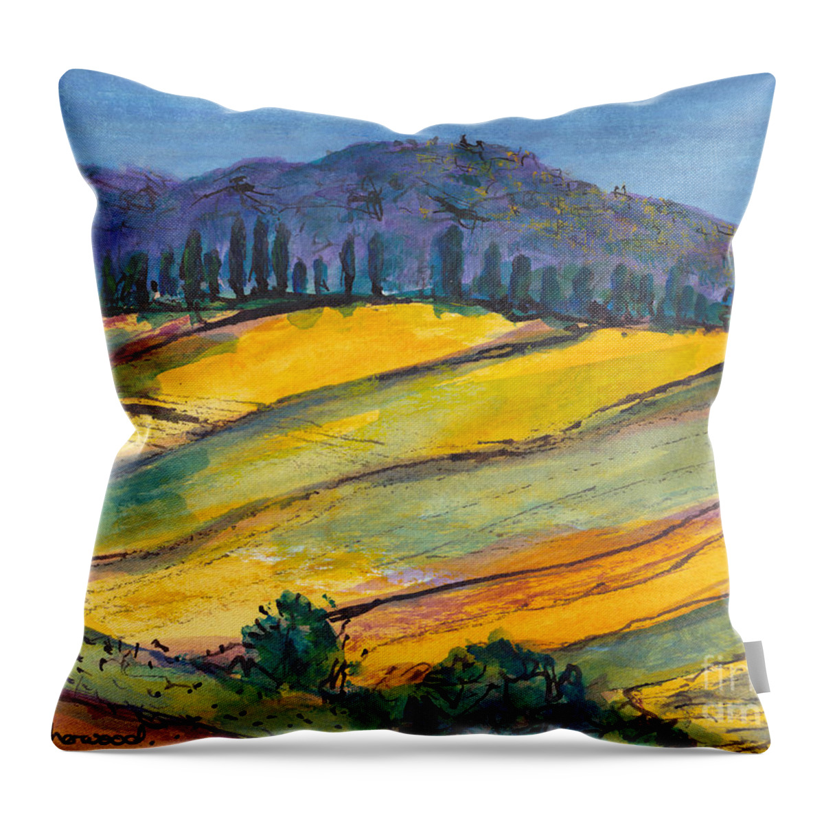 Painting Throw Pillow featuring the painting A Tuscan Hillside by Jackie Sherwood