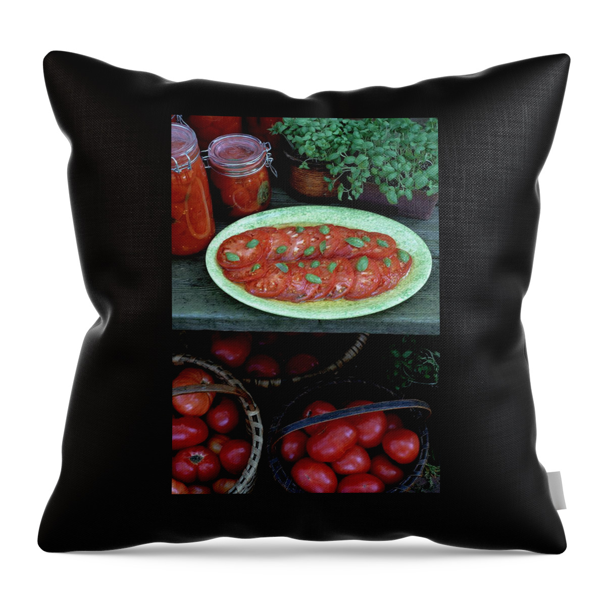 A Wine & Food Cover Of Tomatoes Throw Pillow