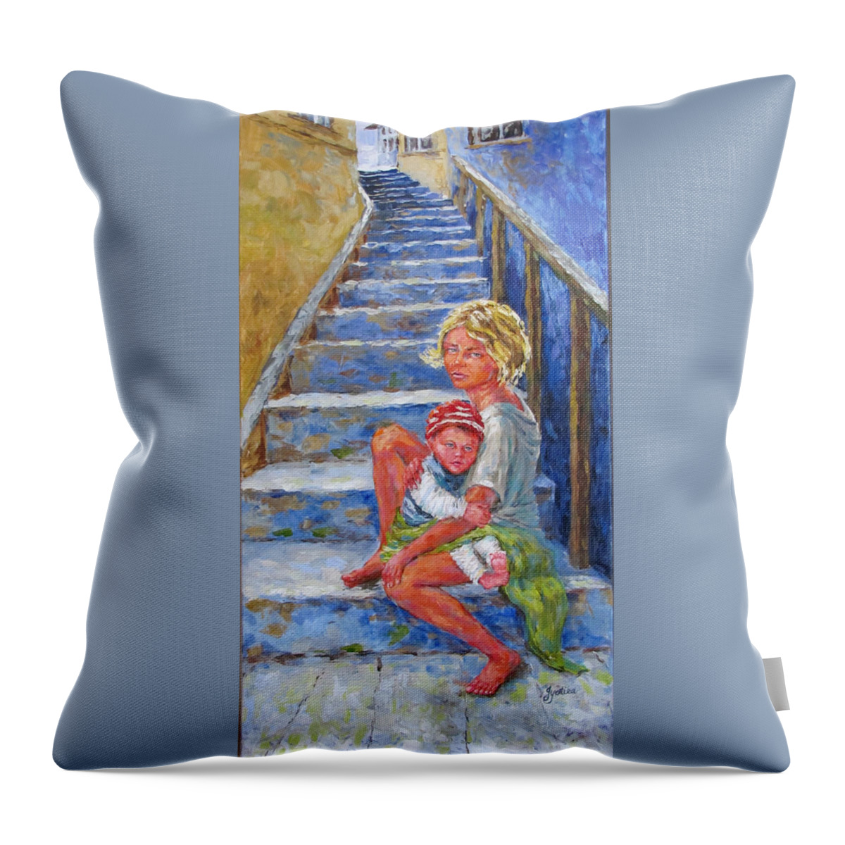 Siblings Throw Pillow featuring the painting Abandoned by Jyotika Shroff