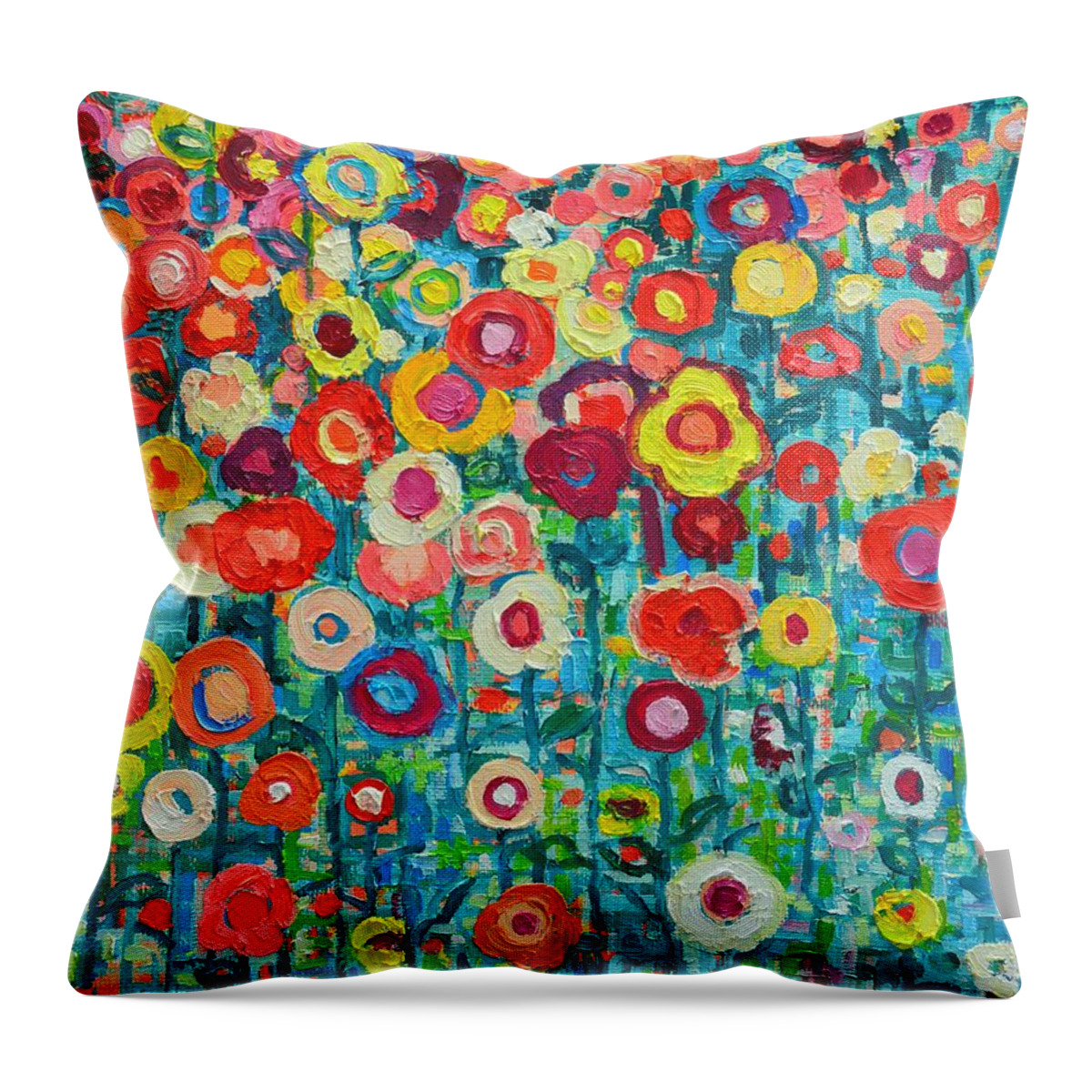 Abstract Throw Pillow featuring the painting Abstract Garden Of Happiness by Ana Maria Edulescu