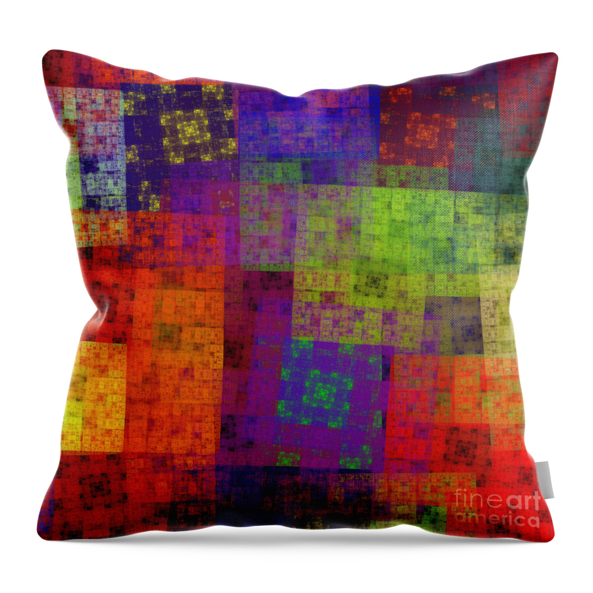 Andee Design Abstract Throw Pillow featuring the digital art Abstract - Rainbow Bliss - Fractal - Square by Andee Design