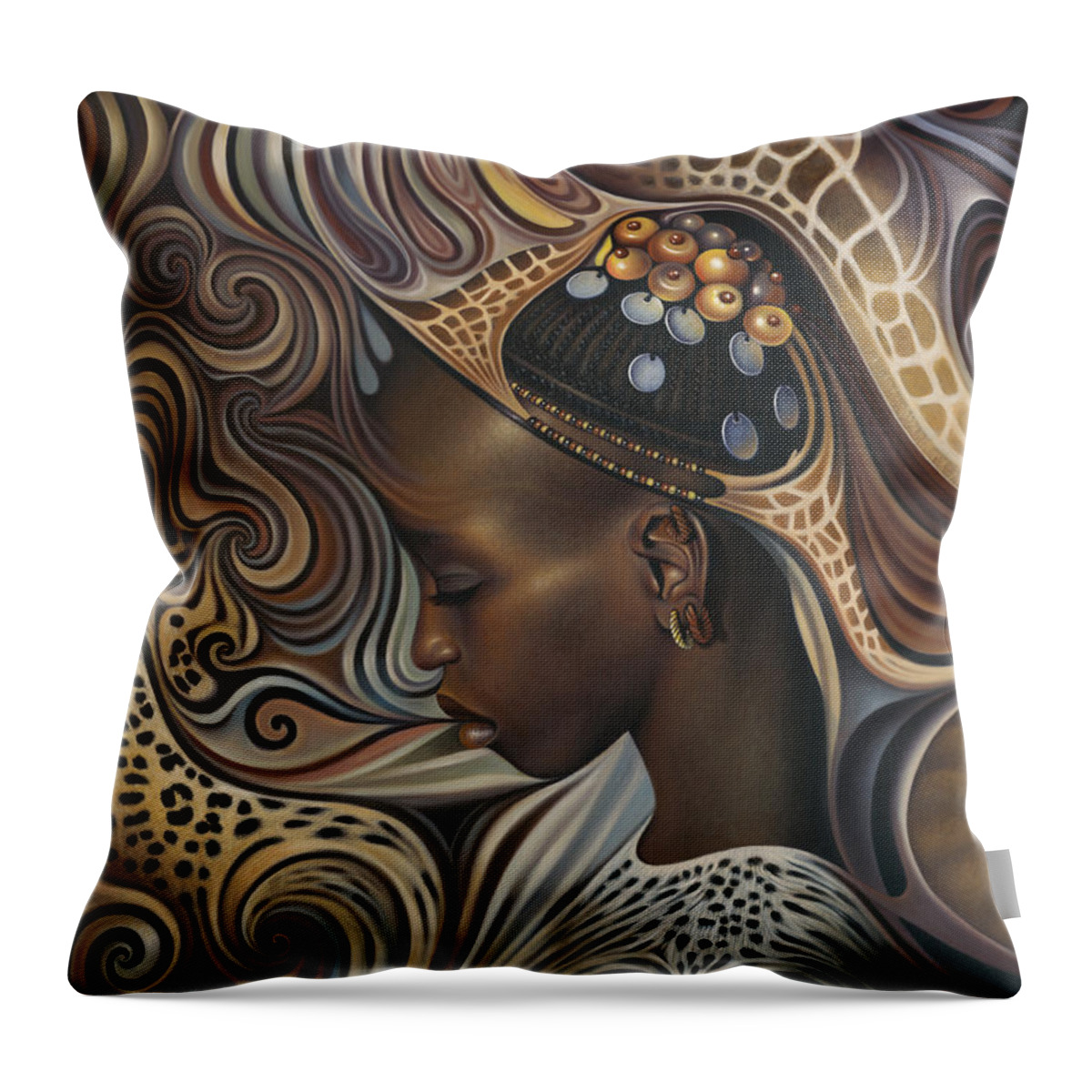 African Throw Pillow featuring the painting African Spirits II by Ricardo Chavez-Mendez