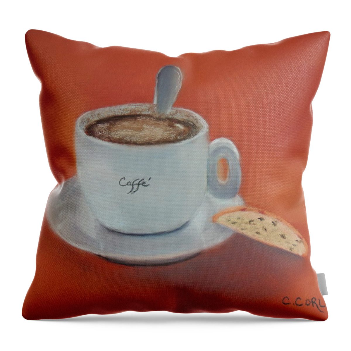 Coffee Throw Pillow featuring the pastel Afternoon Caffe by Carol Corliss