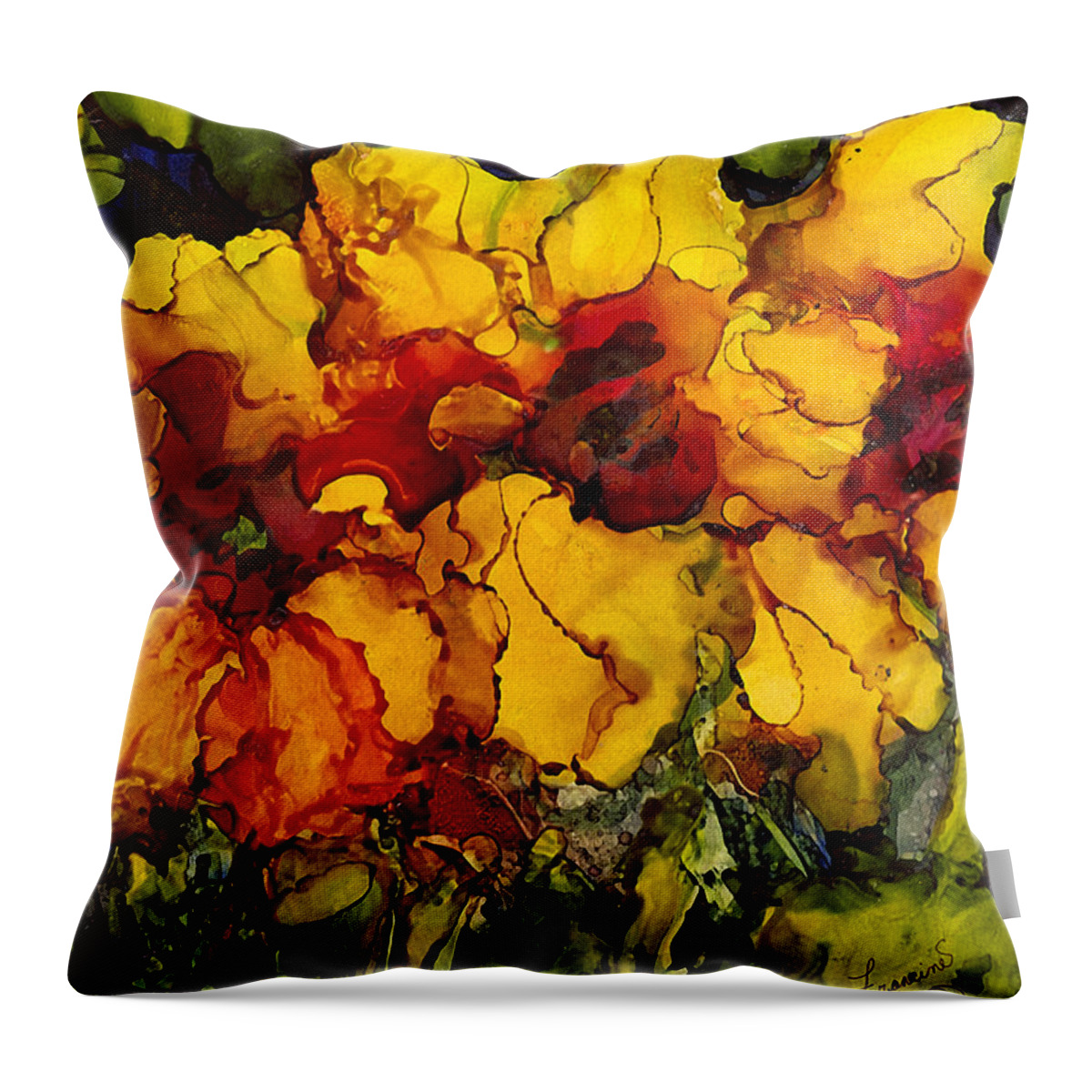 Alcohol Inks Throw Pillow featuring the painting AI-6 Abundance by Francine Dufour Jones