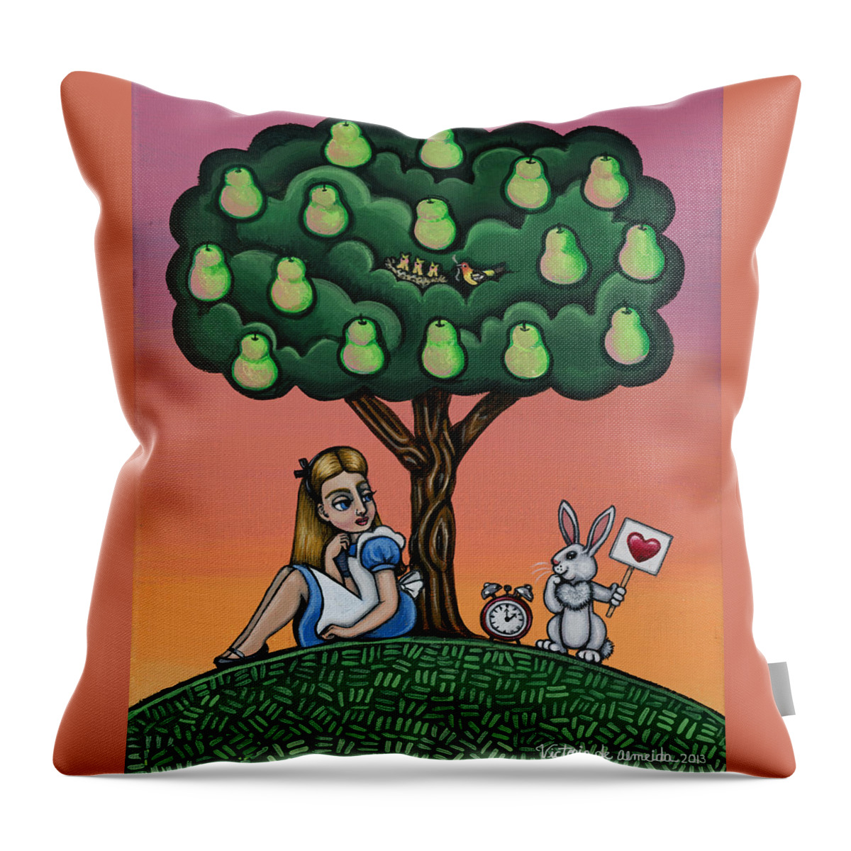 Alice Throw Pillow featuring the painting Alice in Wonderland art by Victoria De Almeida
