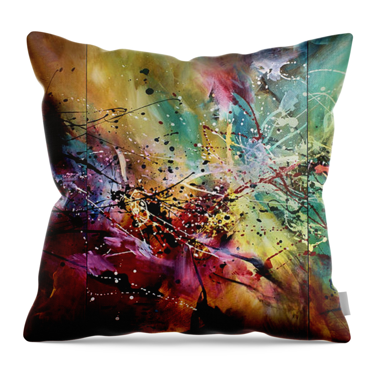Abstract Art Throw Pillow featuring the painting 'All at Once' by Michael Lang