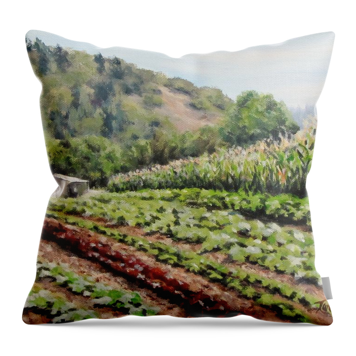 Original Throw Pillow featuring the painting All In a Row by Karen Ilari