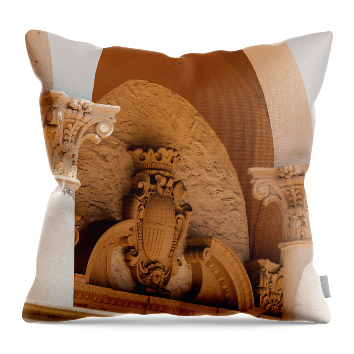 Coral Gables Biltmore Hotel Throw Pillow featuring the photograph Alto Relievo Coat of Arms by Ed Gleichman