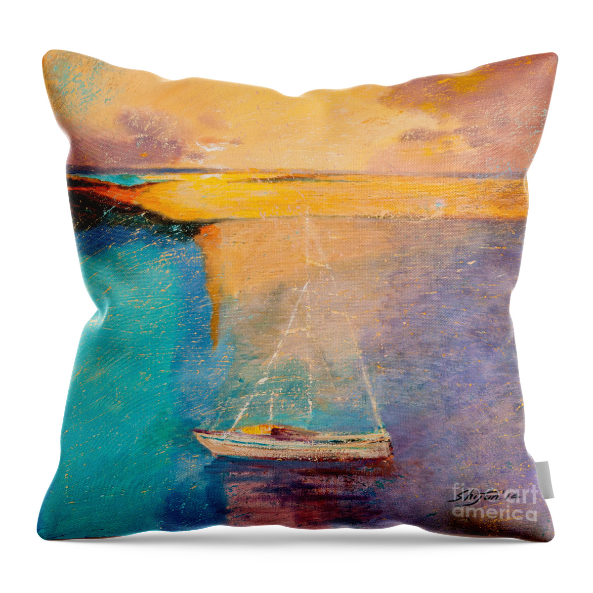 Seascape Throw Pillow featuring the painting Amazing Ocean II by Shijun Munns