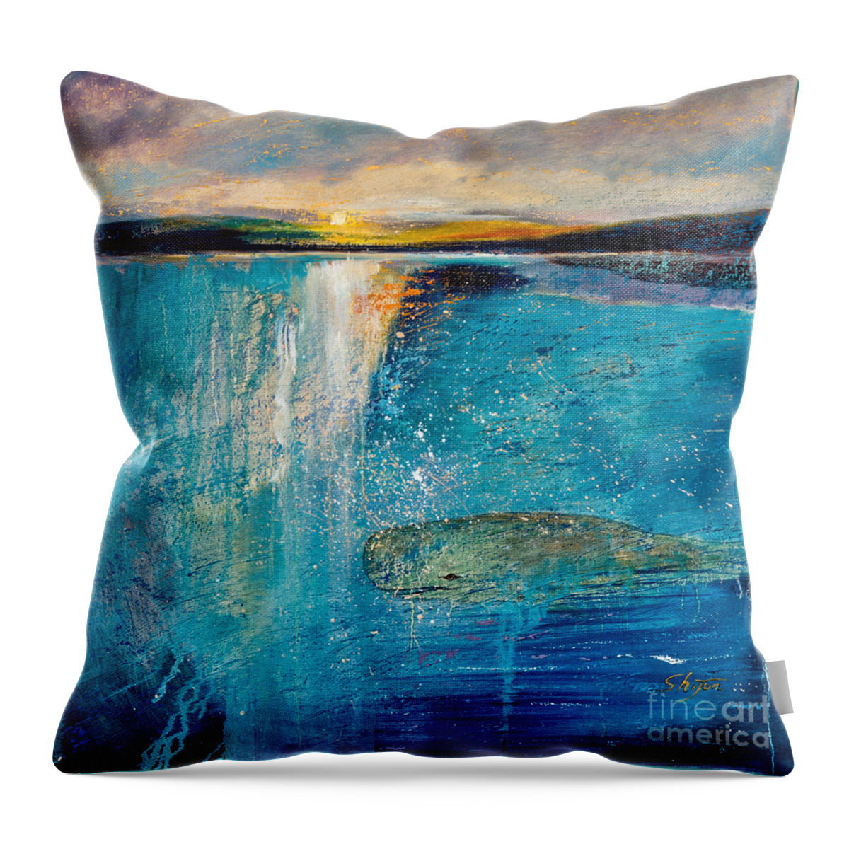 Seascape Paintings Throw Pillow featuring the painting Amazing Ocean by Shijun Munns