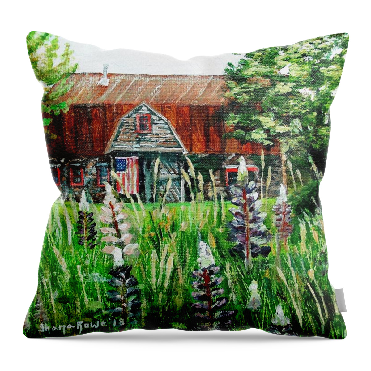 Barn Throw Pillow featuring the painting American Barn by Shana Rowe Jackson