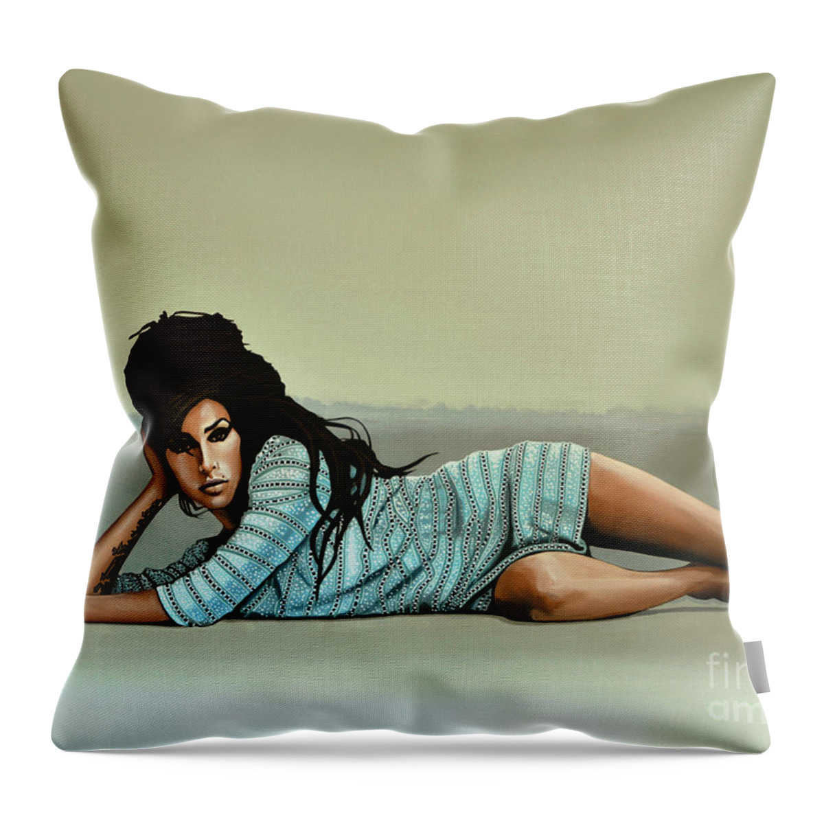 Amy Winehouse Throw Pillow featuring the painting Amy Winehouse 2 by Paul Meijering