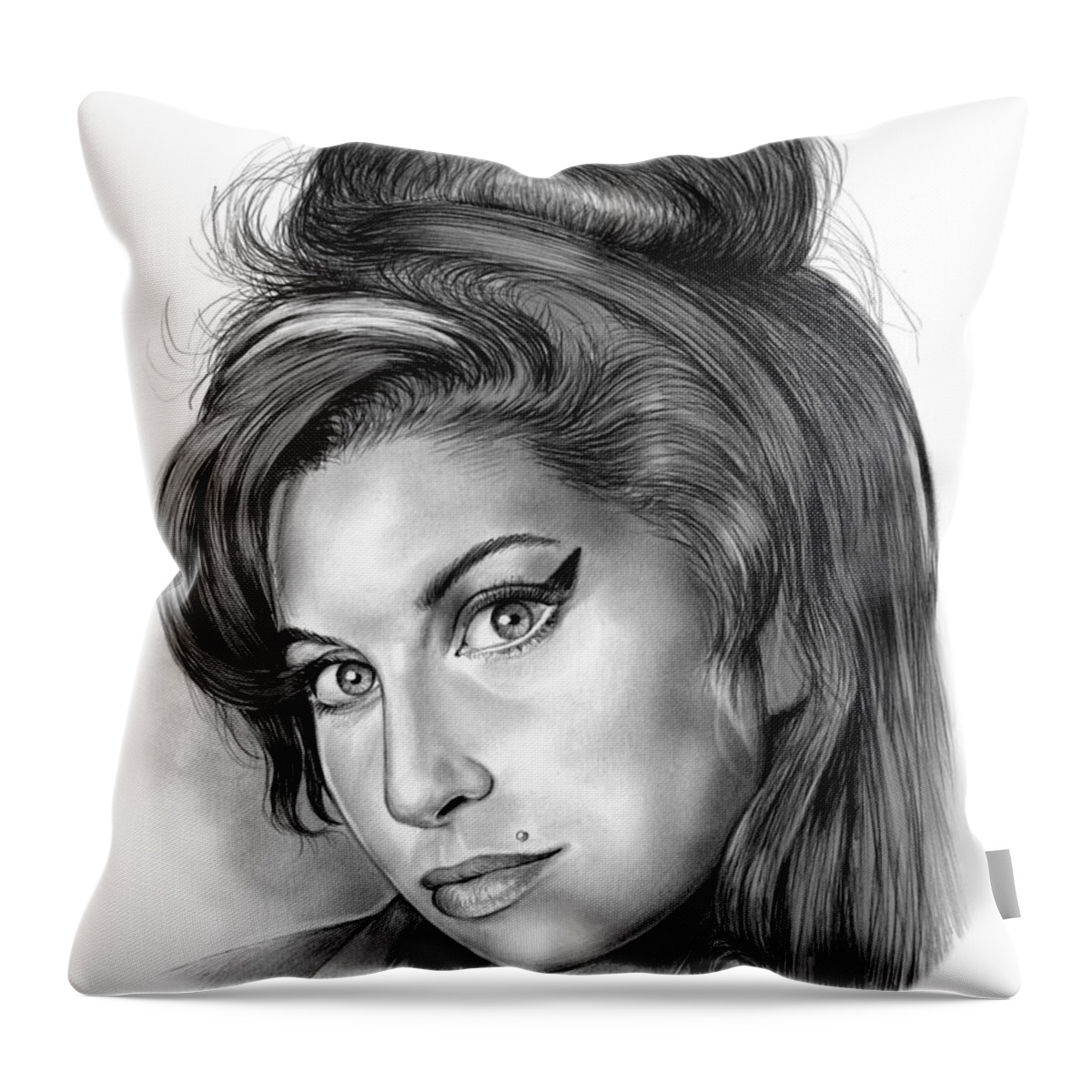 Singer Throw Pillow featuring the drawing Amy Winehouse by Greg Joens