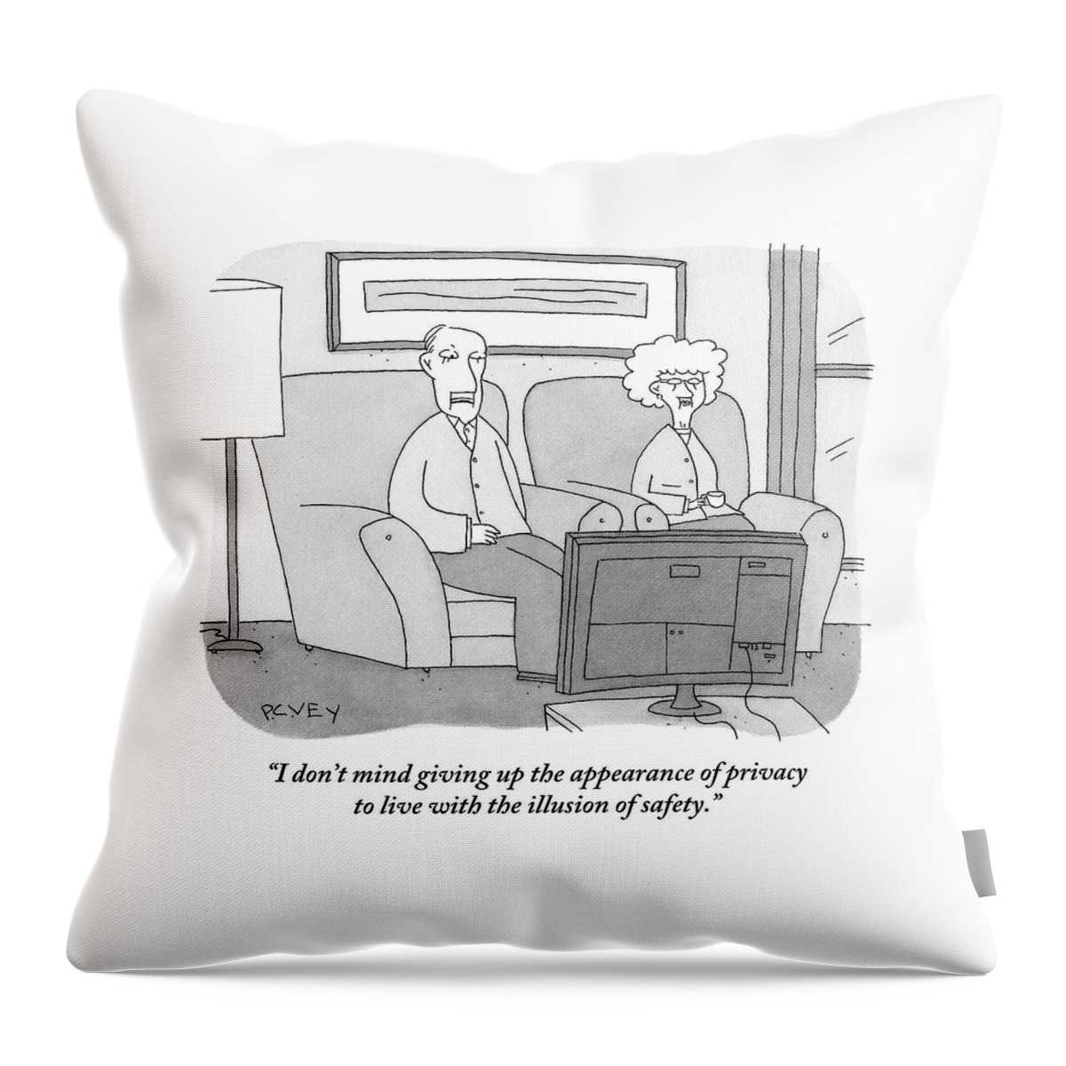 An Elderly Couple Watches Television Throw Pillow