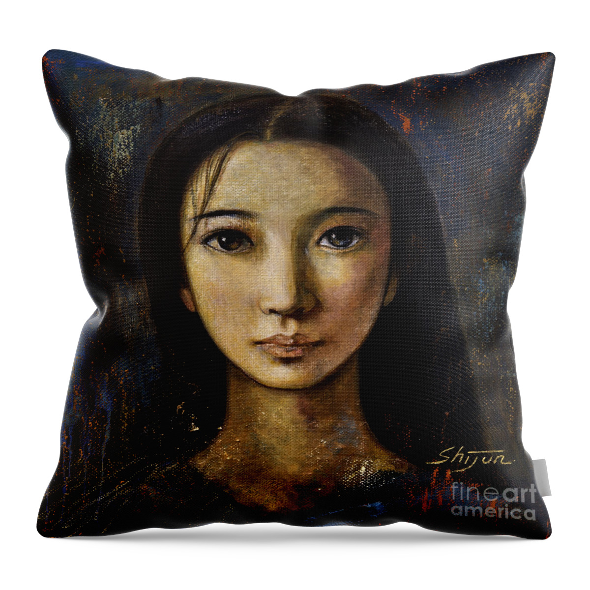 Portraits Oil Painting Throw Pillow featuring the painting An Enigmatic Face by Shijun Munns