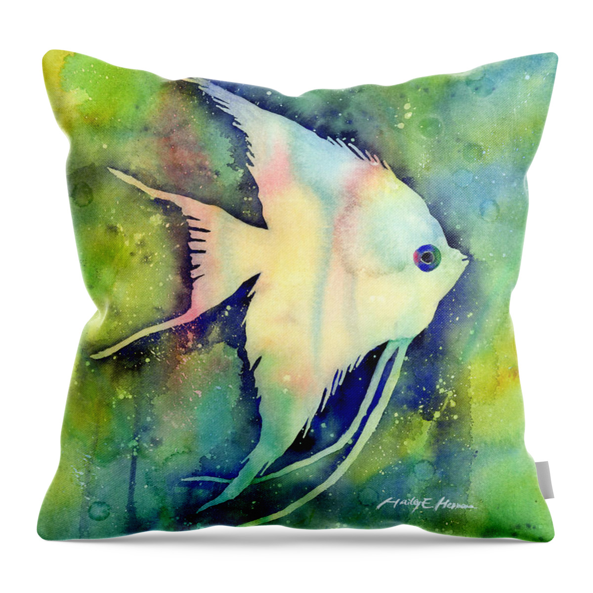 Fish Throw Pillow featuring the painting Angelfish I by Hailey E Herrera