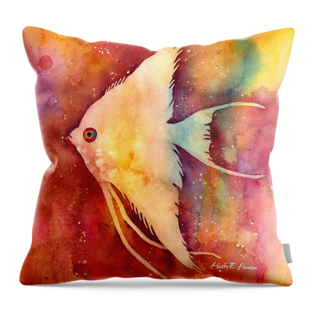 Fish Throw Pillow featuring the painting Angelfish II by Hailey E Herrera