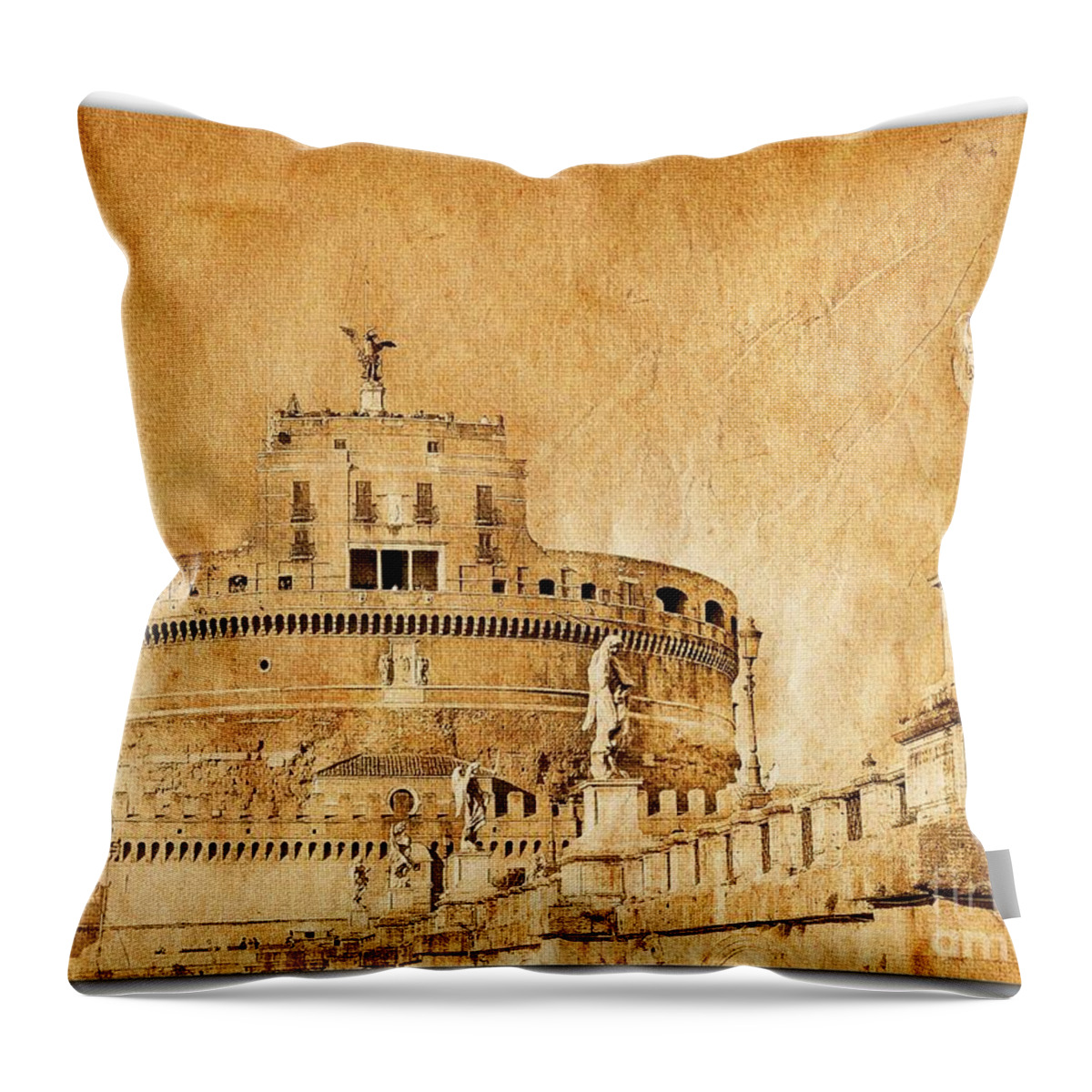 Grunge Throw Pillow featuring the photograph Angels Bridge and Castle by Stefano Senise