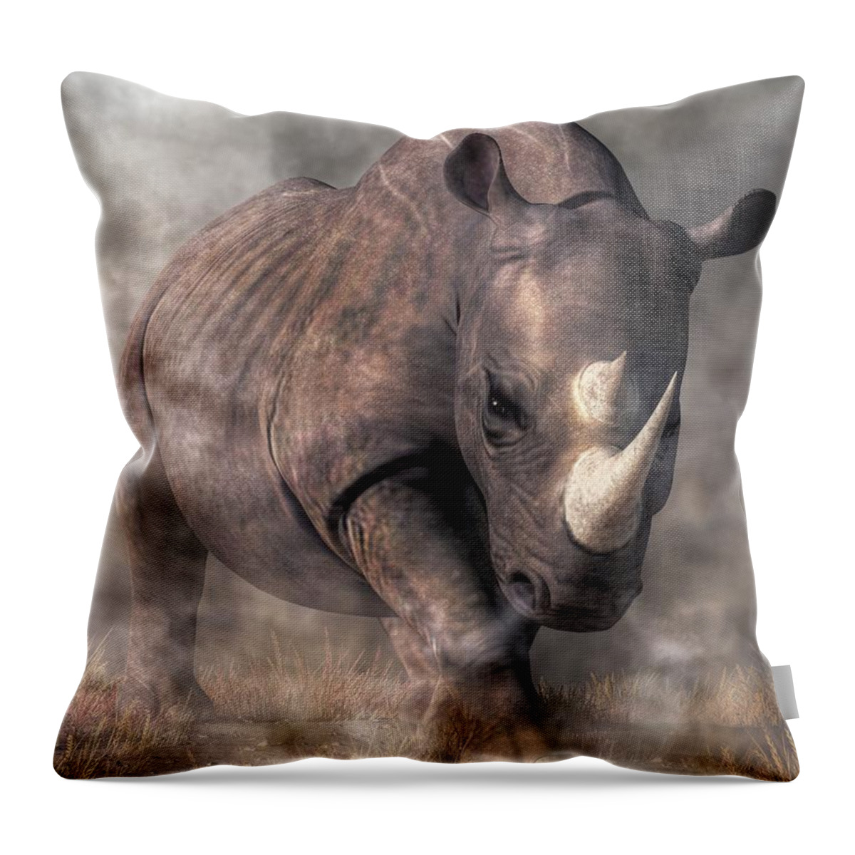 Angry Rhino Throw Pillow featuring the digital art Angry Rhino by Daniel Eskridge