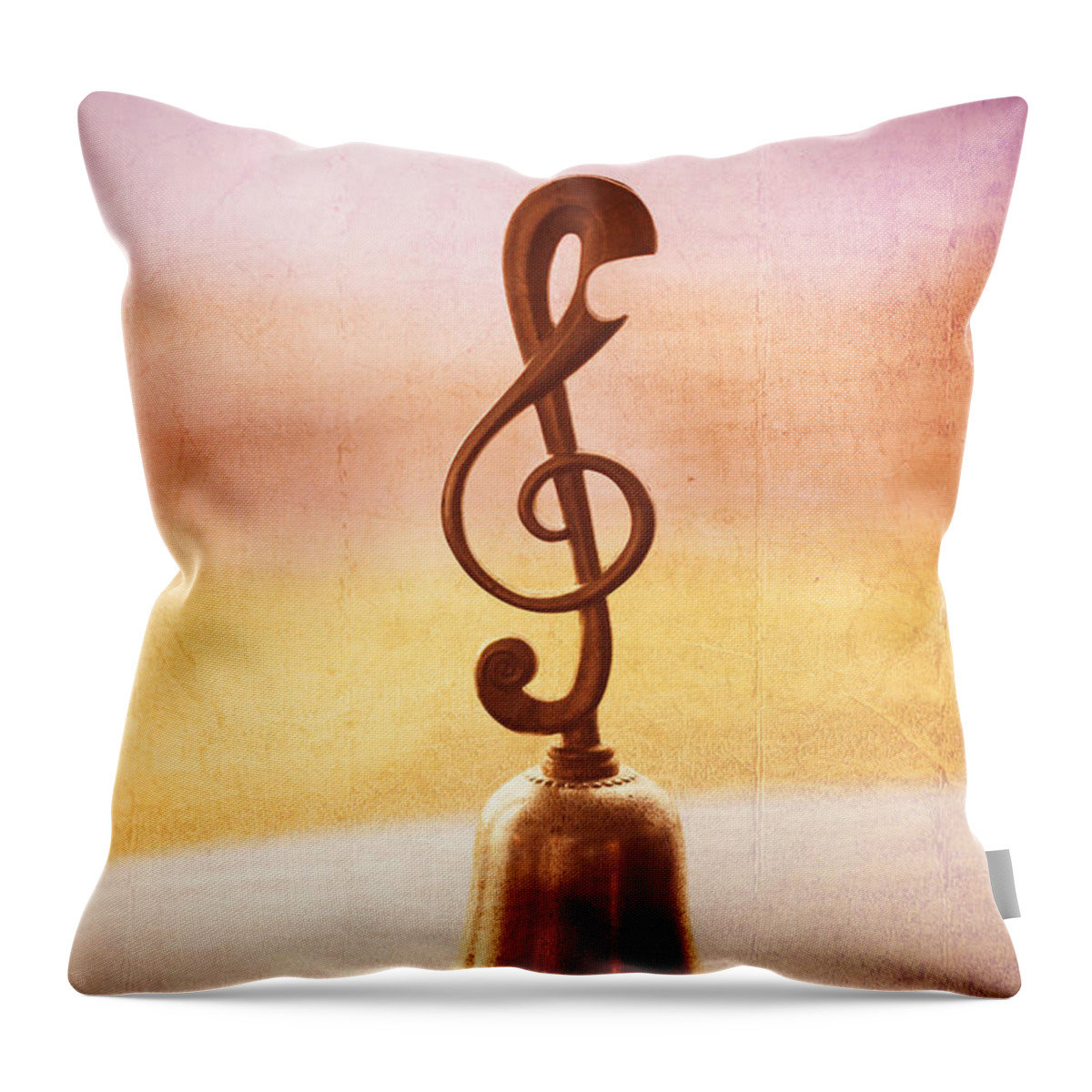 Handbell Throw Pillow featuring the photograph Antique Copper Handbell with G-Clef Handle by Beverly Claire Kaiya