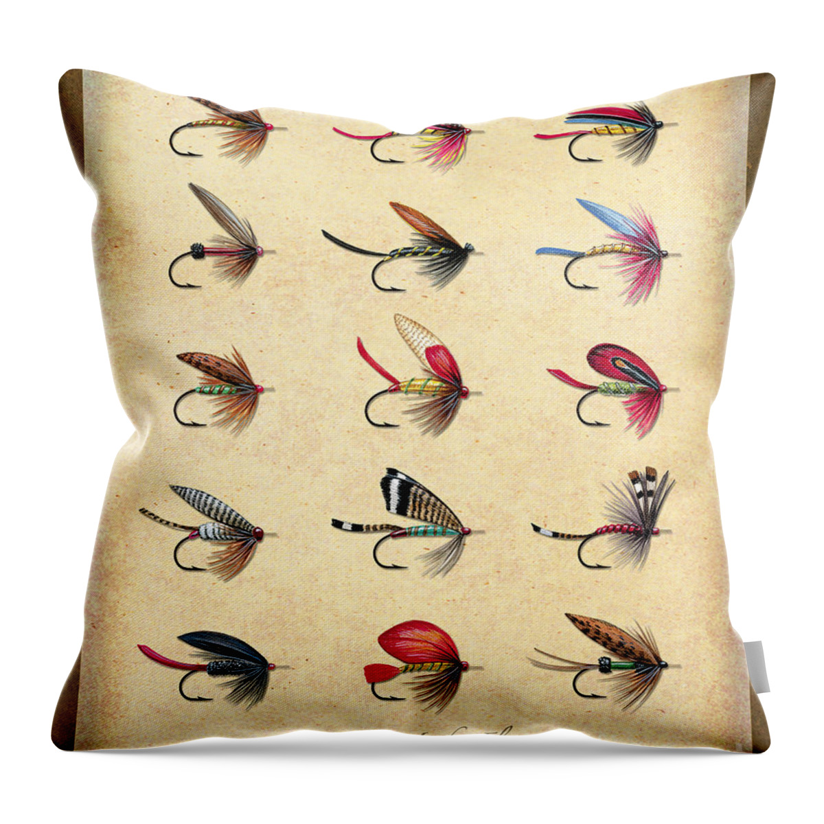 Jon Q Wright Throw Pillow featuring the painting Antique Lake Flys by JQ Licensing