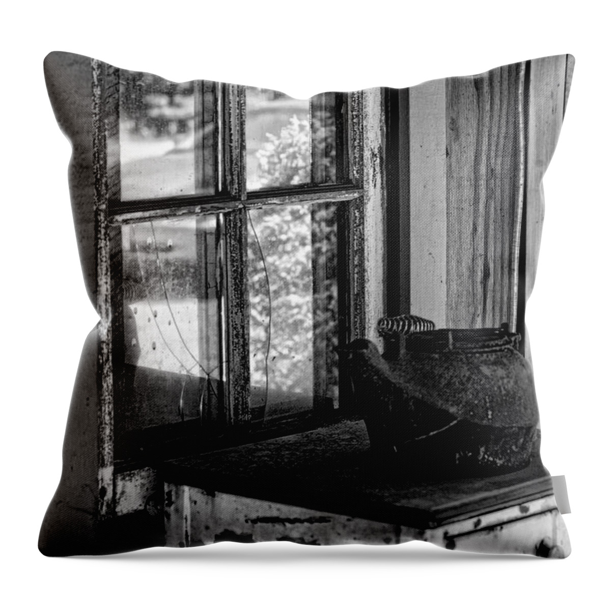 Antique Stove Throw Pillow featuring the photograph Antique Stove on Porch by Bonnie Bruno