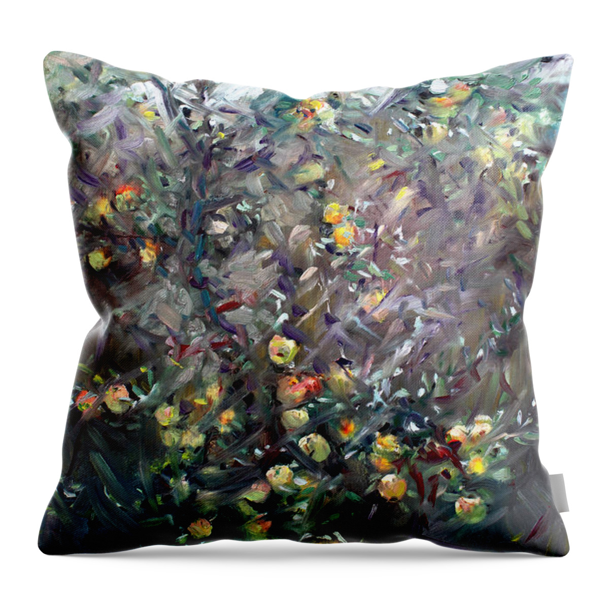 Apples Throw Pillow featuring the painting Apple Tree by Ylli Haruni